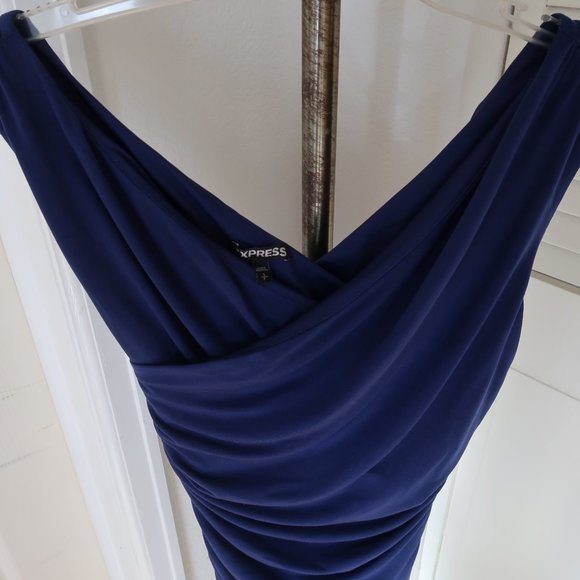 EXPRESS flattering blue ruched dress - Picture 2 of 3